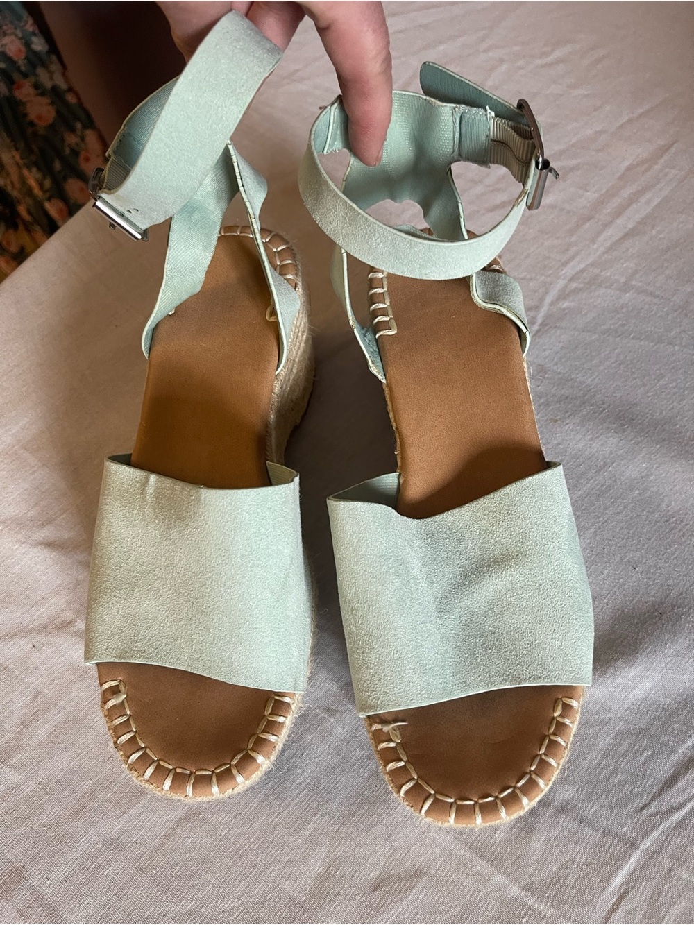 BAMBOO Mint Green Ankle-Strap Espadrille Wedge Sandals